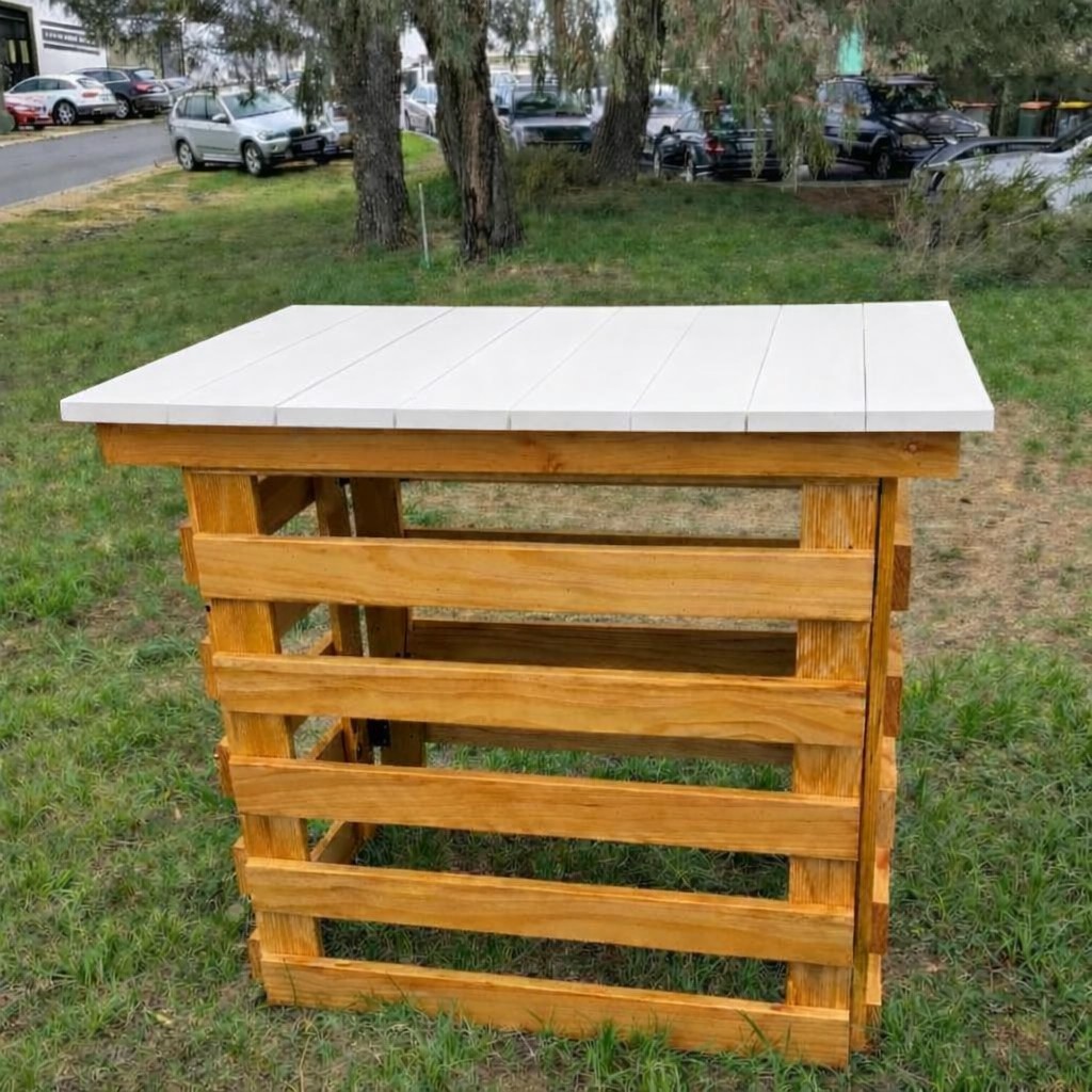 Pallet high table with white top.jpg Pallet High Table with painted white top